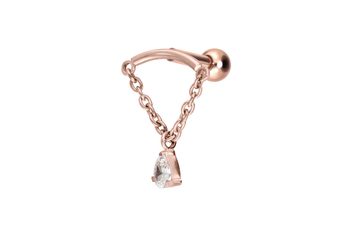 Titan Ohrpiercing mit Innengewinde BOGEN + KETTE + KRISTALLTROPFEN
